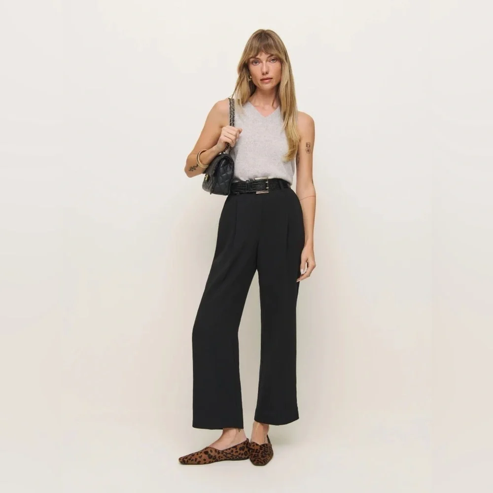 Reformation 'Alex' Black Linen Linen Pant Size  8 Petite 100% Linen